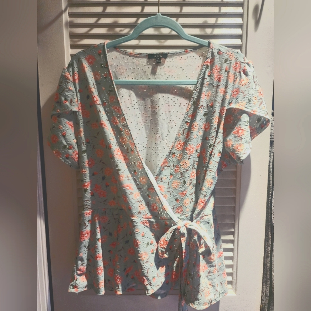 Faux wrap style peplum blouse